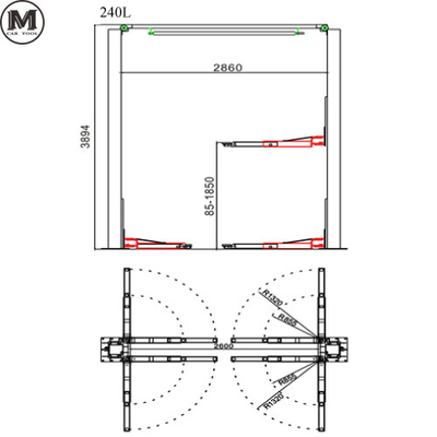 1850mm 高さ 2 ポスト オートリフト 380V 安全操作 5トンの容量