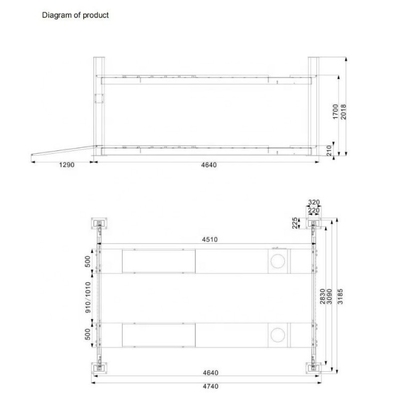 4500kgs 4ポストカーリフト 1700mm 高さリフティング
