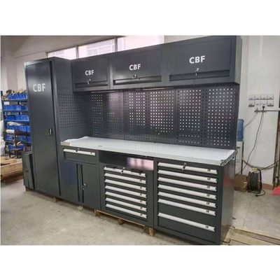 可動式大型新品ブラックガレージワークベンチ/ワークショップ用スチールコンビネーションツールキャビネット