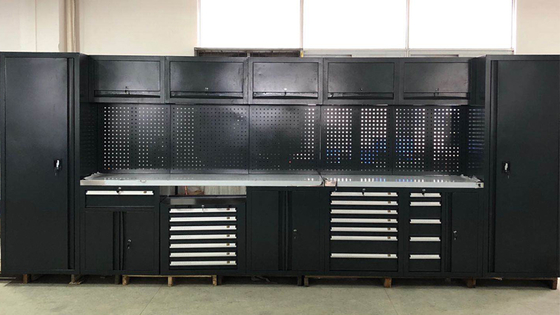 可動式大型新品ブラックガレージワークベンチ/ワークショップ用スチールコンビネーションツールキャビネット