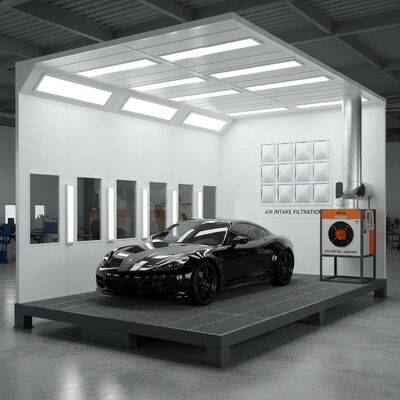 300mm鋼構造ベース、フィルターバッグ吸気フィルター、および最適な塗装のためのG10ディーゼルバーナーを備えたカーペイントブース