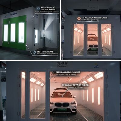 ディーゼルターボ扇風機 車用スプレーブース 32 PCS 赤外線ランプ 標準自動車車体塗装室 PLC制御 シュナイダー部品